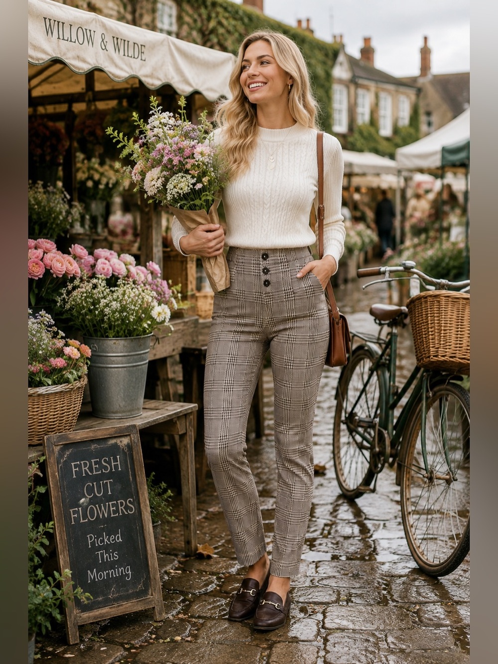 Halara Flex™ High Waisted Houndstooth Plaid Skinny Work Pants with Pockets